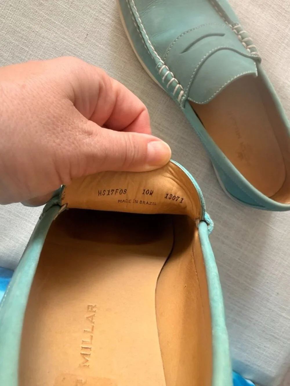 Peter Millar Men’s Leather Penny Loafers Aqua Blue Size 10M Made in Brazil